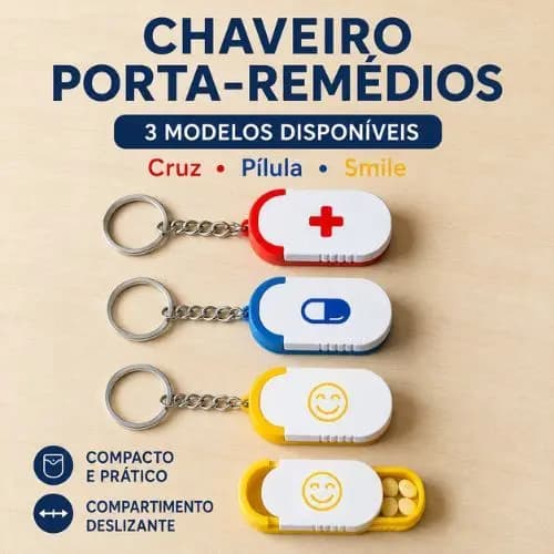 Chaveiro Porta Remédios Com Compartimento Cruz Pílula Smile 3D