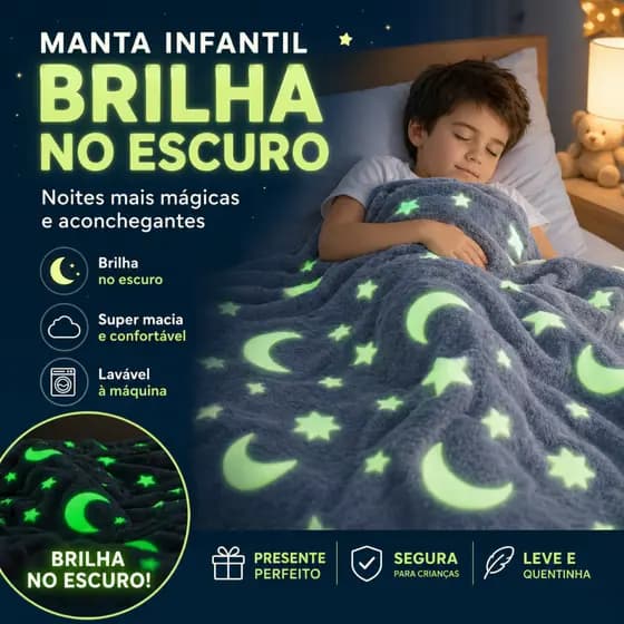 Manta Infantil Brilha no Escuro Cobertor Fleece Flannel - Super Macio Antialergico Estrelas Lua Bola Quentinha Lavavel