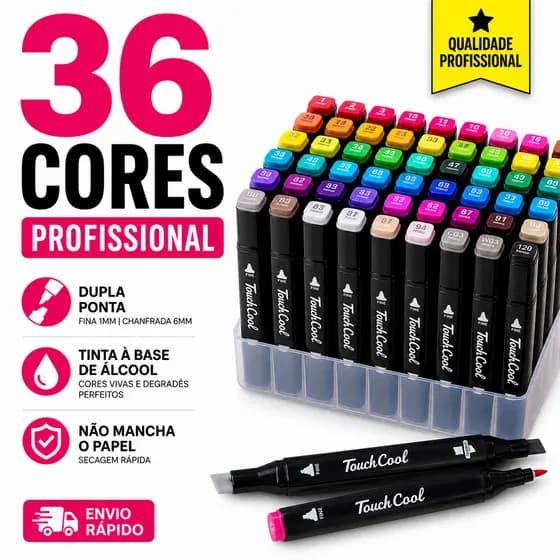 Kit Canetinha Touchcool 36 Cores Marcador Profissional Dupla Ponta Álcool