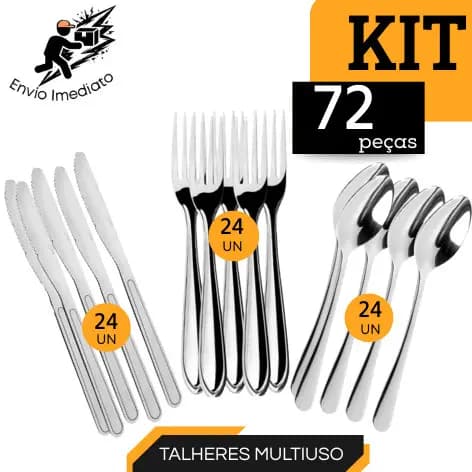 Jogo de Talheres 18 36 e 72 Peças Garfo Faca e Colher para Cozinha Aço Inox Premium para Casa