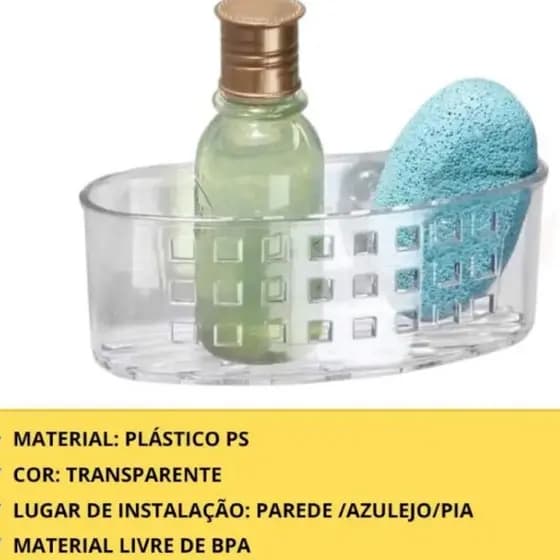 Organizador Multiuso com Ventosa 16,5x6x6 Porta Shampoo Sabonete Banheiro Cozinha Sala de Aula