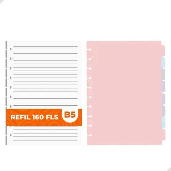 Kit Refil 160 Folhas B5 + 8 Divisórias 10 Discos Coloridas Caderno Inteligente Material Escolar