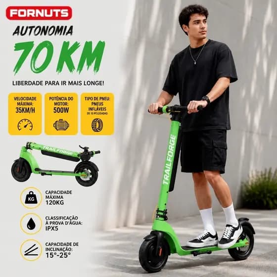 FORNUTS Patinete Elétrico 500W 120kg 35km/h Sobe 25° Autonomia 70km Com App IPX5 Patinete Elétrico Para Adultos
