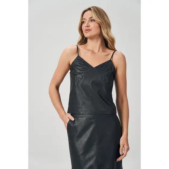 Blusa Feminina Acostamento Couro Sintético Act Moda Feminina Regatas Femininas