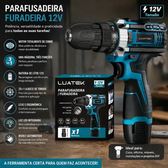 Broca multifuncional com bateria recarregável Kit de aparafusas elétricas Ligeira Casa DIY motor de cobre inteiro