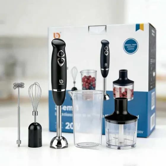 Mixer Inox 5em1 600W Triturador, Batedor, Espumador de Leite e Copos, Fácil de Limpar