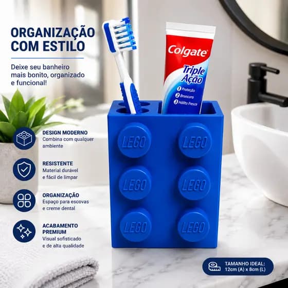 kit Porta Escova Infantil + Porta Pasta | Estilo Bloco Lego | Cores Variadas | Personalize infantil Brinquedos