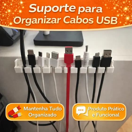 Organizador de Cabos USB Suporte Porta Fios de Mesa Carregador Cabo Celular Clipe Organizador para 10 Cabos