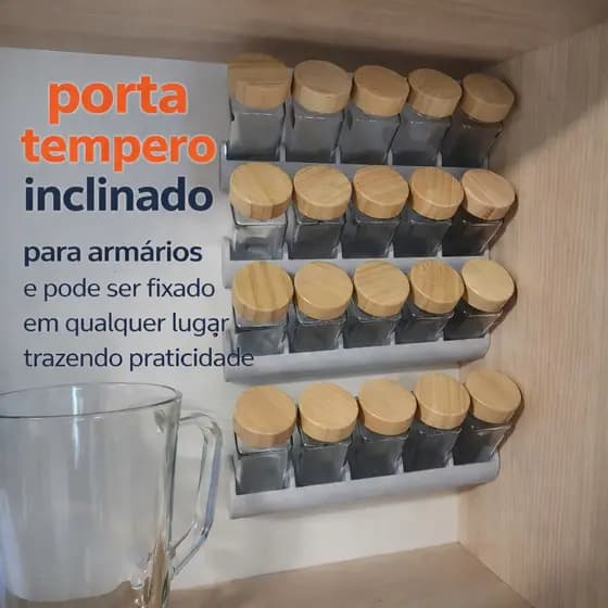 Organizador De Temperos Inclinado Para Armário Cozinha Suporte Potes temperos, armário, cozinha, inclinado, condimento
