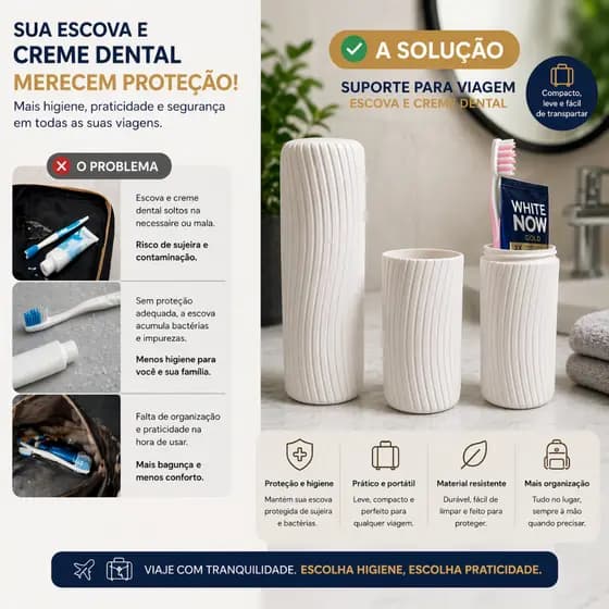 Porta Escova e Creme Dental Para Viagem Estojo Protetor Higiênico Organizador Porta Escova Portátil