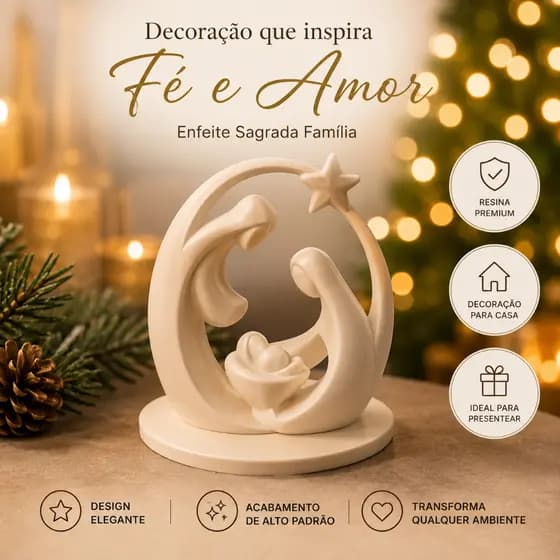 Sagrada Família Decorativa Resina Enfeite Natal Decoração Cristã Religiosa Para Casa