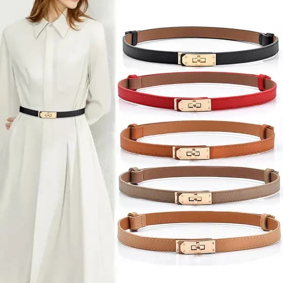 Senhoras de couro envernizado cinto fino vestido decorativo corrente versão coreana moda All-Match fivela ajustável High