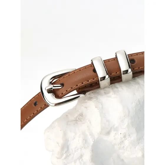 Cinto feminino de couro fino All-Match combinando saia decoração moda versão coreana cinto de couro fivela de prata verã