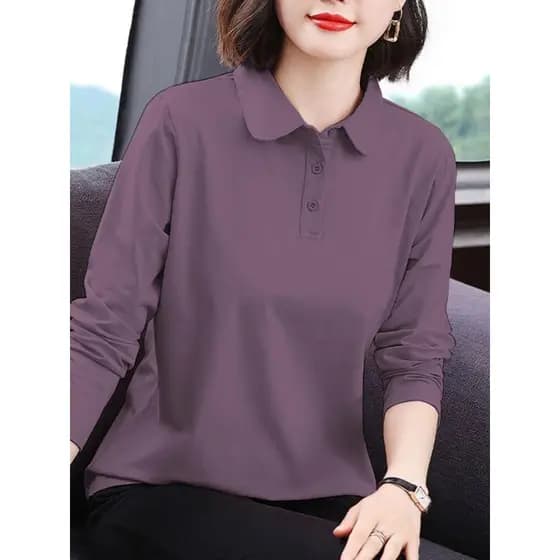 Mãe POLO camisa de manga comprida 2025 novo estilo primavera outono moda redução de idade tamanho grande All-Match lapel