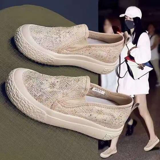 Sapatos de balde femininos 2025 novo estilo verão temperamento venda quente sola grossa deslizamento em sapatos de pano
