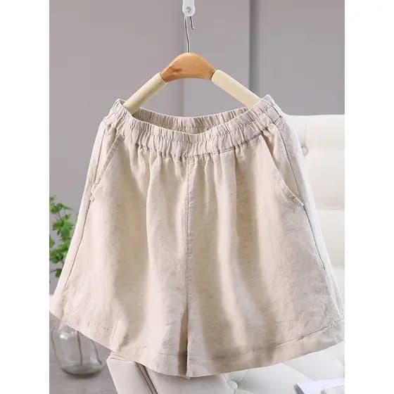 Shorts de linho de algodão solto feminino verão estilo fino 2025 novo estilo linho senhoras Casual cintura alta tamanho