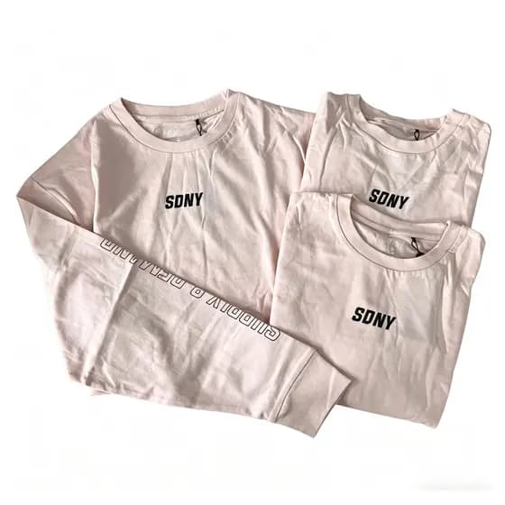 Americano Retro puro algodão carta impressa curto manga comprida camiseta feminina primavera outono solto camisa de fund