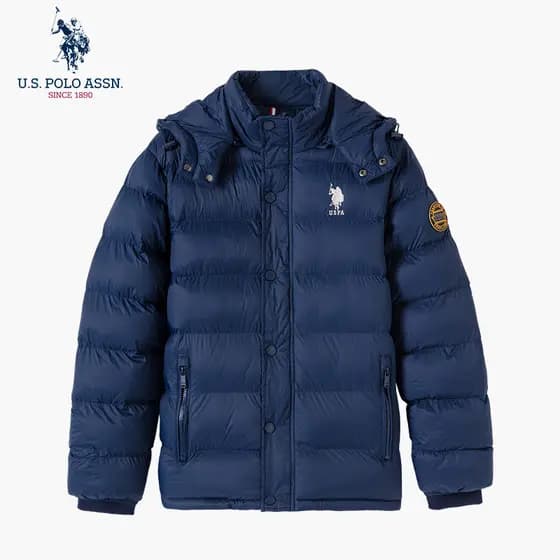 USPOLOASSN Jaqueta acolchoada masculina jaqueta de inverno com capuz curto Casual acolchoado jaqueta masculina juventude