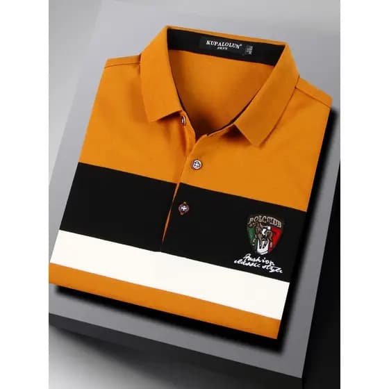 Camiseta masculina genuína listrada amarela de manga comprida lapela solta roupas superiores Paul camisa polo masculina