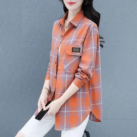 Primavera camisas femininas de manga comprida de meia-idade mãe usar camisas xadrez soltas primavera outono jaqueta femi