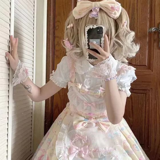 Lolita Original doce branco manga curta/manga longa feminino gola boneca renda lolita camisa jk fofa
