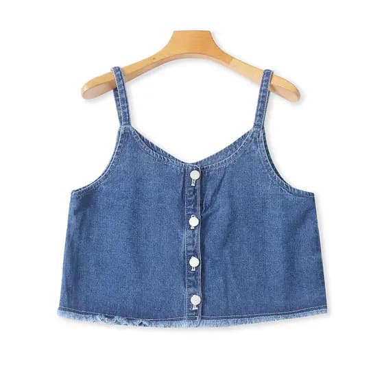 Camisola jeans verão novo estilo comércio exterior moda feminina redução de idade em torno do pescoço único Breasted em