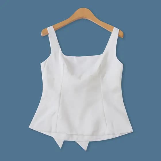 Sem mangas Bowknot pequena camisa verão novo estilo comércio exterior feminino estilo francês pescoço quadrado zíper lat