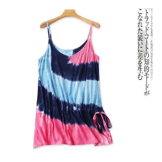 Japonês único algodão Tie-Dye camisola verão novas roupas femininas suspensórios não-ajustável pulôver cordão rendas cin