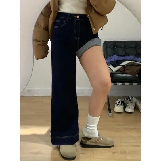 Tamanho grande não-leggings Micro-leggings mulheres 2026 verão novo estilo azul escuro Jeans gordura mm irmã calças reta
