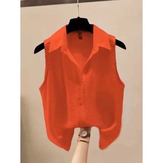 Estilo ocidental Chiffon sem mangas colete camisa feminina verão novo estilo cor sólida All-Match exterior Wear Design n