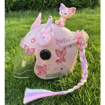 Capacete de Segurança Infantil, Chifre Unicórnio Rosa Sonhador E-Bike/Meia Capacete com Viseira