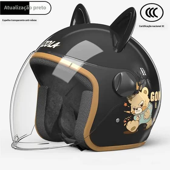Pink Cat Ear Capacete Urso Dos Desenhos Animados | 3C Certified | Anti-Fog Clear Visor para Scooter & Bike Segurança