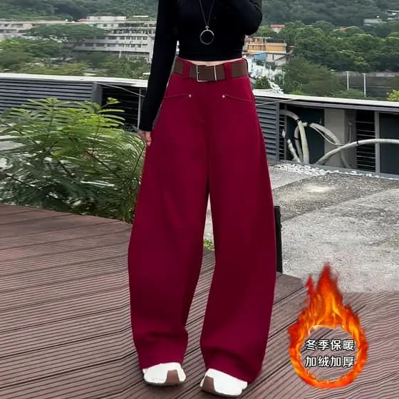 Além de veludo engrossado Machete calças de perna larga feminina outono inverno 2026 novo estilo plus Size gordura mm so
