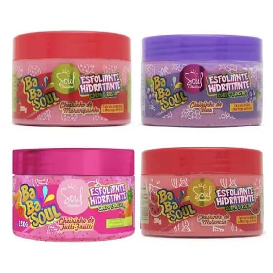 Esfoliante Hidratante Corpo e Rosto Cheirinho de Frutas Babasoul embalagem de 250g