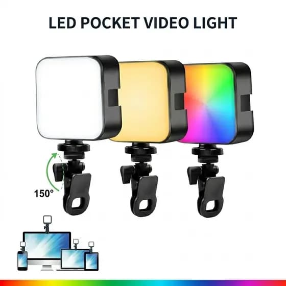 Iluminador Led Rgb Portátil Recarregável Celular Notebook Reunião Luz De Vídeo 800 Lumens Com Clipe