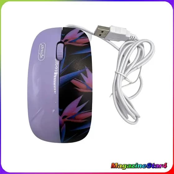 💜 Mouse com Fio Lilás Estampado USB 1000 DPI Design Floral Plug and Play