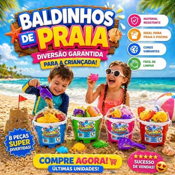 Kit Praia Infantil 8 Peças Baldinho Brinquedo Areia Castelinho de Areia Criança Completo Infantil
