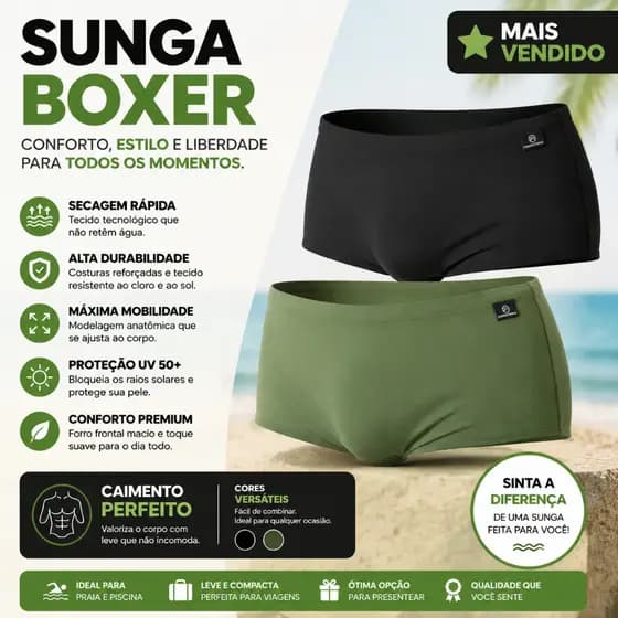 Sunga Boxer Masculina Kit 2 Peças Tecido Elástico Conforto