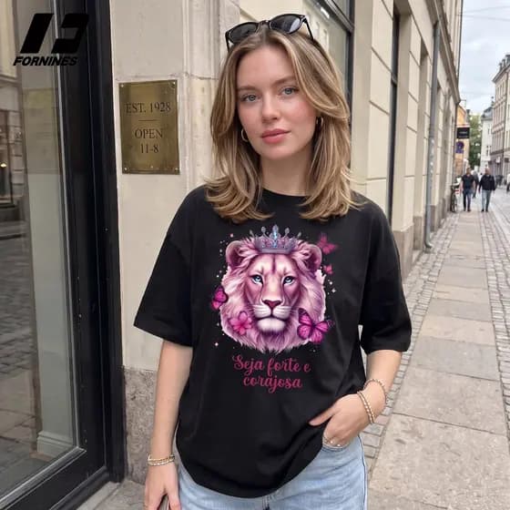 Camiseta Gospel Leão De Judá Seja Forte 100% Algodão Estampa Grande Tecnologia Profissional Cristã Unissex Oversize