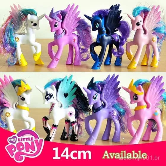 Figuras De Ação Princesa Celestia Luna Cadance My Little Pony Fluttershy Unicorn PinkiePie AppleJack Boneco Brinquedos