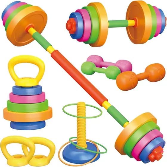 Conjunto De Peso Infantil 6 Em 1-Halteres , Barra , Kettlebell , Anel . Brinquedo Ajustável Do Equipamento De Treino Par