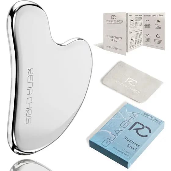 Ferramentas Faciais Gua Sha Rena Chris, Pedra Gua Sha de Aço Inoxidável, Ferramenta Guasha Facial para Escultura da Linh