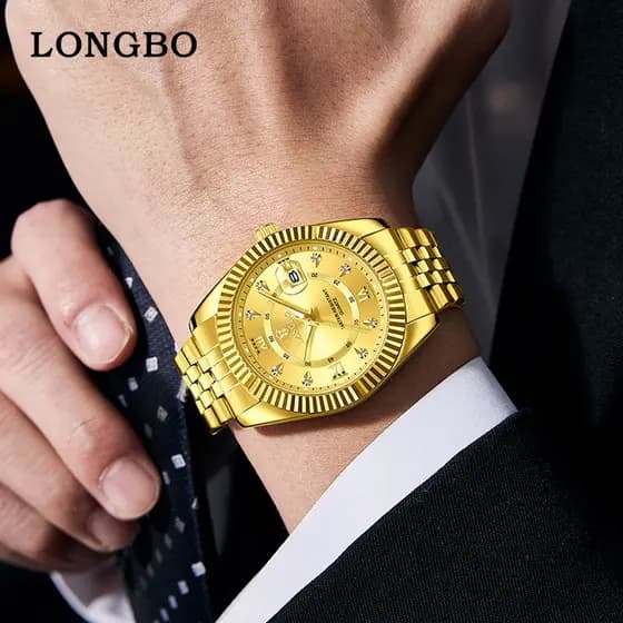 Relógio Masculino de Luxo Relógio de Ouro de Aço Inoxidável para Homens Relógios de Pulso de Quartzo Luminosos À Prova