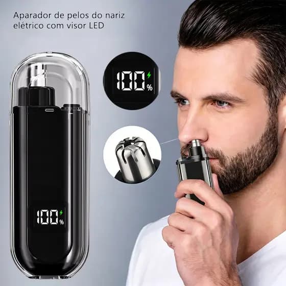 Aparador de Pelos Nariz com Display LED Digital Recarregável Portátil, Precisão e Limpeza Fácil para Homem