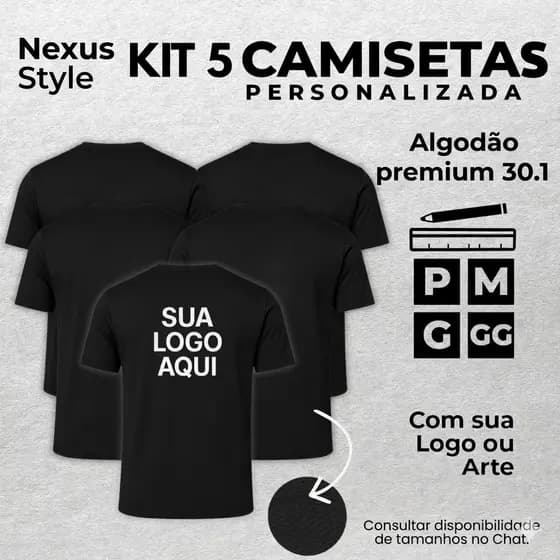 KIT 3 ou 5 Camisetas Personalizadas com Sua Arte Algodão 30.1 Premium Não Encolhe