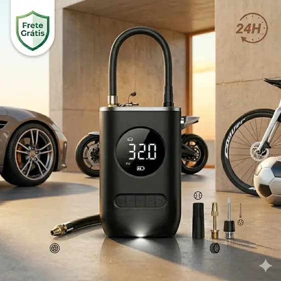 Compressor de Ar Portátil Sem Fio 50W Bomba Calibrador Digital Pneu Carro Moto Bike Bola