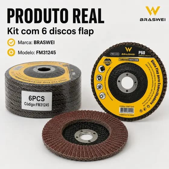 Disco Lixa Flap P60 Braswei 100x22mm Para Madeira Metal e Alvenaria