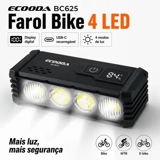 Farol Lanterna Bike 4 Leds 1000 Lúmens Alumínio Braswei BC625
