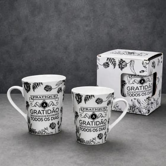 Caneca Gratidão Floral Presente Inspirador | Pratique Gratidão Todos os Dias Porcelana