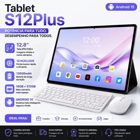 24-hour shipping | Tablet Galaxy S12 Plus 12.8" 16+512GB 5G | 10000mAh battery | Promotion with Installment Payment